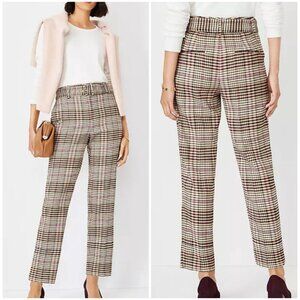 Ann Taylor The Petite Belted Taper Trouser Pant in Plaid